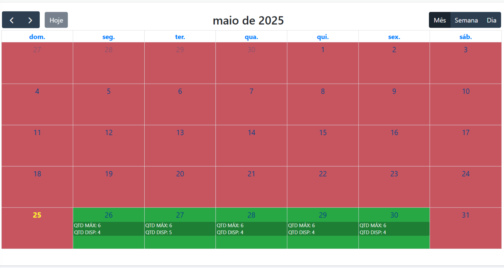 Painel de disponibilidade de horários no AgendaFlow